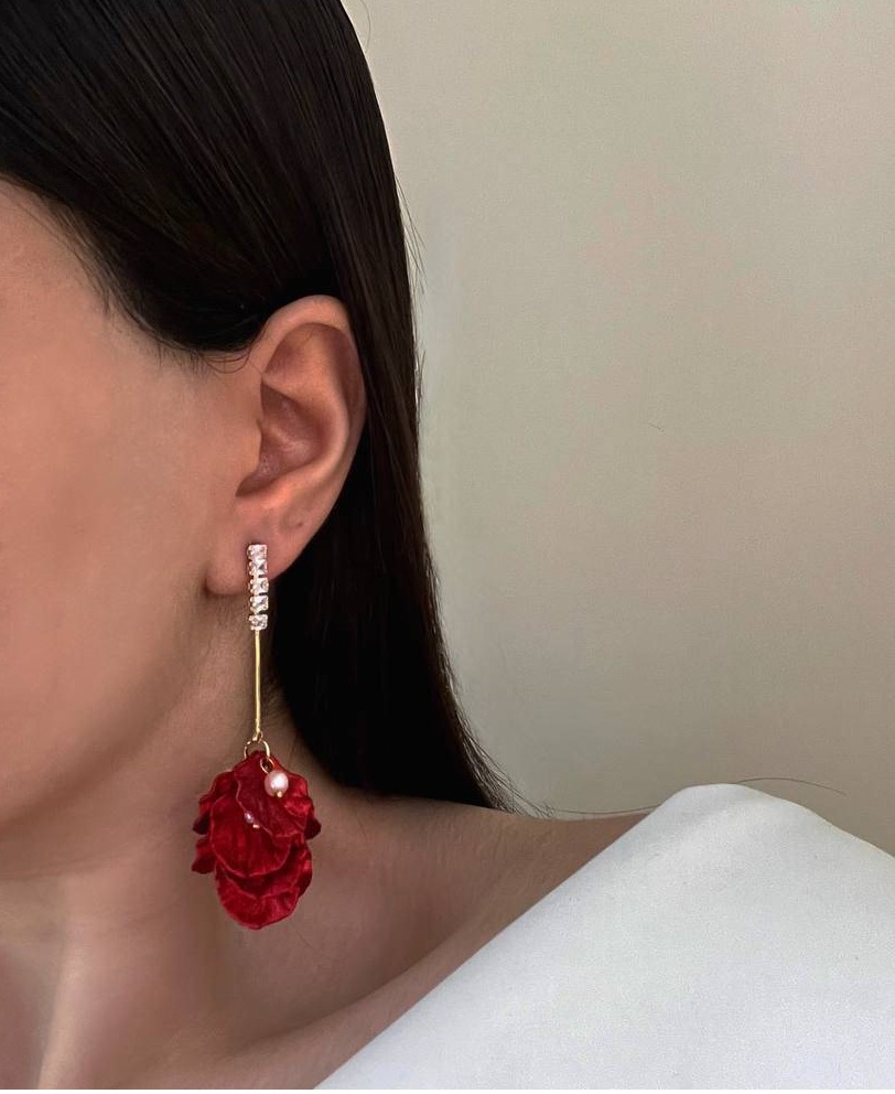 گوشواره دخترانه آویز گل انار واژگون پایه پیچ نقره ضد حساسیت