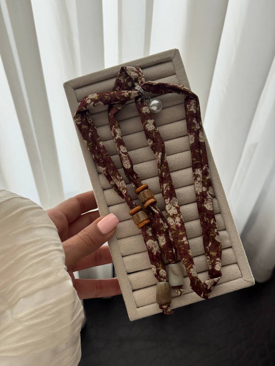 گردنبند دخترانه پارچه و سنگ زینتی